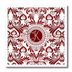 3DROSE 3D Rose Letter K Encircled With Deep Ruby Red Swirls Iron On Heat Transfer 6 X 6 White