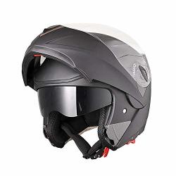 AHR Full Face Flip Up Modular Motorcycle Helmet Dot Approved Dual Visor Motocross Matt Black L
