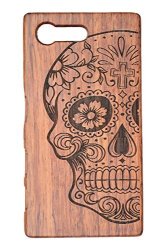 Phantomsky Wooden Phone Case Compatible For Sony Xperia X Compact - Rosewood Skull