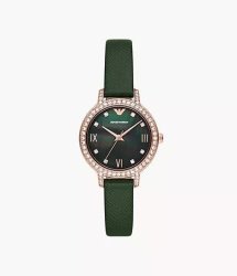 Emporio Armani Three-hand Green Leather Woman's Watch| AR11577
