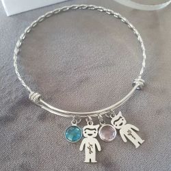 CBA103900 - Personalized Up To 5 Children's Names And Birthstones Bangle Stainless Steel - 1 Name And Birthstone CBA103194 - R399