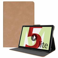 Hufan Solid Color Cowhide Texture Horizontal Flip Pu Leather Case For Huawei Mediapad M5 Lite 10.1 Inch With Holder & Sleep wake-up Function Black Color : Light Brown