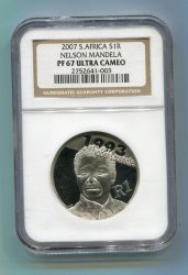 Rare Nelson Mandela Pf67 Year 2007 Silver R1 Nobel Laurette Ngc Proof Ultra Cameo 67 Coin