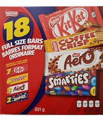 Nestle Full Size Bars - 18 Bars - 7 Kit Kat 6 Coffee Crisp 3 Aero 2 Smarties 831 G - Chocolate Bars