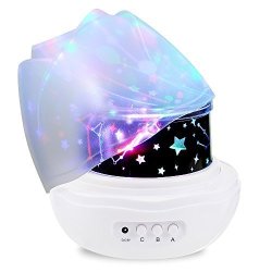 Slowton Stars Sky Night Light Lamp Romantic Rose Shape With Color Changing Moon Stars Cosmos Rotating LED Nightlight Projector For Kids Gift Baby Girl