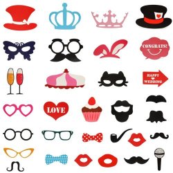 31PCS Photo Mustache Stick Booth Wedding Prop Welcome Mask Props Wedding Party Decoration