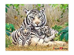 Puzzlelife White Tiger Family 3 1000 Piece - Large Format Jigsaw Puzzle. Can Be Enjoyed By All Generation. Beautiful Decoration Pleasant Play