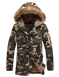 Dsdz Mens Winter Thick Warm Camouflage Parka Long Thermal Jackets And Coats With Fur Hood Army Green Us L Tag 2XL