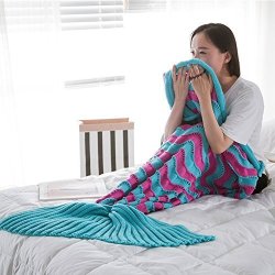 Mermaid Tail Blanket Crochet And Mermaid Blanket For Adult Girlfriends Mothers Super Soft All Seasons Sleeping Gifts Blankets 76.7"-37.5" Rose Red & Blue