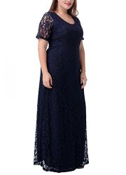 Nemidor Women's Full Lace Plus Size Elegant Wedding Pary Maxi Dress Blue 20W