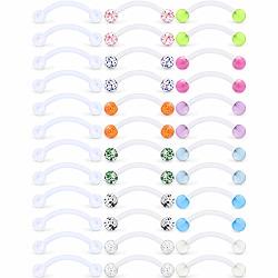 Ftovosyo 18 Pairs 14G Glitter Bioflex Flexible Acrylic Curved Barbell Snake Eyes Tongue Nipple Ring Body Piercing Jewelry Retainer 16MM Mix Color Glow In