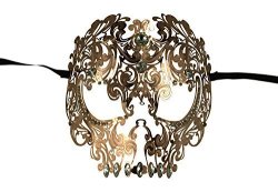 Full Face Halloween Masquerade Skull Mask With Rhinestones. Rose Gold