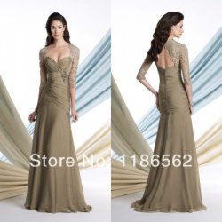 Mother Of The Bride - Elegant Stylish Sweetheart Neck Green Chiffon Open Back Appliques Sleeves Moth