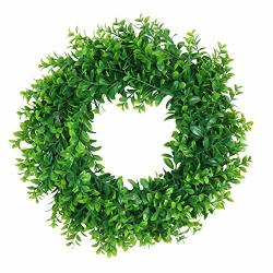 Pauwer Artificial Green Leaves Wreath 18 Boxwood Wreath Farmhouse Greenery Wreath For Front Door Hanging Wall Window Party Decor 18 Boxwood