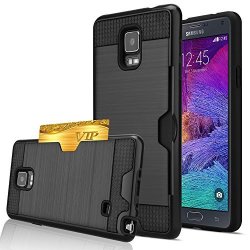 Note 4 Case Samsung Galaxy Note 4 Wallet Case Jwest Card Slot Shock Absorbent Armor Hybrid Defender Brushed Metal Texture Shockproof Protective Wallet Cover