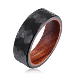 Men's Black Hammered Tungsten Rosewood Ring R-025 - 13