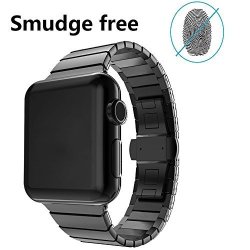 LDFAS Apple Watch Series 3 Band 38MM Stainless Steel Link Bracelet Strap With Butterfly Closure For Apple Watch Series 3 2 1 - Space Black