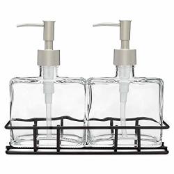 Vintage Kitchen Dish Soap + Hand Soap Dispenser Set with Black Metal Stand  / Caddy - RAIL19