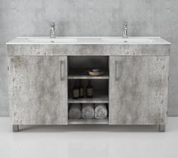 Bathroom Cabinet And Double Basin Free Standing Natural Concrete 1200MM