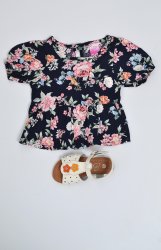 SOLO Infants Peplum Floral Top - Navy - Navy 3-6 Months