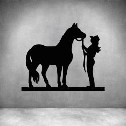 Cowgirl And Horse - Grey L 500 X H 410MM