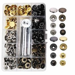 Meikeer 80 Stes Snap Fasteners Kit Snaps Buttons 15MM Metal Snaps With 4 Pieces Fixing Tools 4 Color Clothing Snaps Kit For Thin Leather