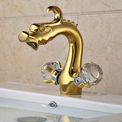 Rozin Gold Finish Dragon Head Bathroom Sink Faucet Two Crystal Knobs Mixer Tap