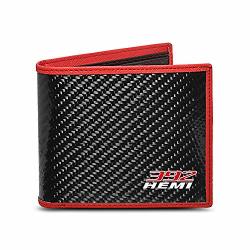 392 Hemi Real Premium Black Carbon Fiber Wallet With Red Stitched Edge Bi-fold Wallet - Charger Challenger