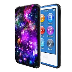 Fincibo Ipod Nano 7 Case Flexible Tpu Black Silicone Soft Gel Skin Protector Cover Case For Apple Ipod Nano 7 7TH Generation - Purple Marvel Nebula Galaxy