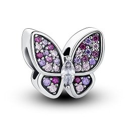 Glamulet Art - Light Purple Crystal Butterfly Charm -- 925 Sterling Silver