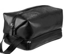 ADPEL Italian Leather Toiletry Bag Black