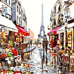 Komking Diy Oil Painting Paint By Numbers Kits For Adults Beginner Beautiful Paris Street Painting On Canvas With Wooden Frame 16X20INCH