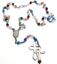 Genuine Preciosa Crystal Rosary Set In Sterling Silver- Multicoloured