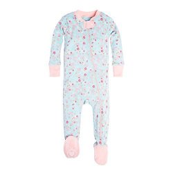 Burt's Bees Baby Baby Girls' Organic Floral Zip Front Non-slip Footed Sleeper Pajamas Blue Sky Ditsy Floral 18 Months