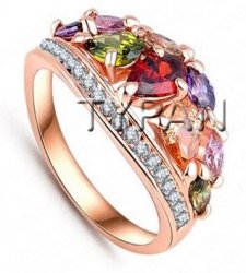 In Stock Multicolour Zircon And Austrian Crystals 18k Rose Gold Plated Size 6 1 2 Ring In Box