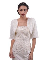 Topwedding Remedios Ivory Faux Fur Bridal Wrap Wedding Bolero Jacket Shrug With 3 4 Sleeves M