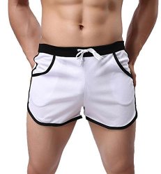 Mens Sytx Classic Drawstring Hit Color Workout Beach Shorts Beach Board Swim Trunk White XS
