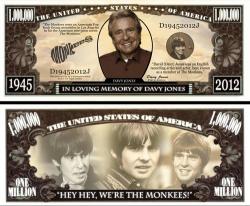 In Memory Of Davy Jones From The Monkees Novelty Million Dollar Bill