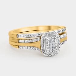 Yellow Gold Diamond & Created White Sapphire Rectangle Twinset Ring