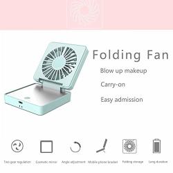 Portable MINI Fan 2 In 1 MINI Handheld Fan Fold Vanity Makeup Mirror Pocket Fan USB Rechargeable Personal Fan With 2 Setting 170 Rotating