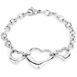 Women's Stainless Steel Triple Open Heart Cable Chain Bracelet 7 Inches