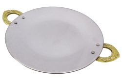 Round Shaped Copper Steel Serving Plate With Copper Handles Tray Platter Tableware Dinnerware MU6