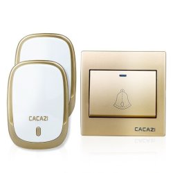 Cacazi AC110-220V Wireless Doorbell Waterproof 1 Button 2 Plug- In Receiv