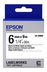 Epson Labelworks Standard Lk Replaces Lc Tape Cartridge 1 4" Black On White LK-2WBN - For Use With Labelworks LW-300 LW-400 LW-600P And LW-700 Label