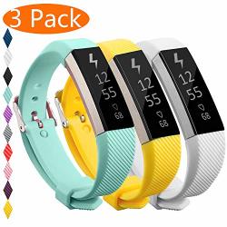 Kingacc Compatible Replacement Bands For Fitbit Alta Hr Fitbit Alta Silicone Fitbit Alta Hr Band Alta Band Buckle Wristband Strap Women Men 3-PACK White&tealblue&yellow