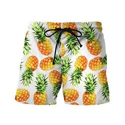 Men Shorts Summer Casual Aloha Hawaiian Shorts Tropical Pineapple Printed Swim Trunks Beach Boardshorts L Yellow