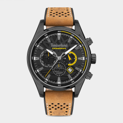 Timberland Men&apos S Alrdige Gunmetal Plated Stainless Steel Brown Leather Chronograph Watch