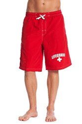 Officially Licensed Lifeguard Men's Board Shorts Swim Trunks Red Medium