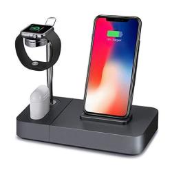 Wireless Charger Stand Holder Aluminum Watch Stand 3IN1 Charging Dock Station Compatible Iphone X xs MAX 8PLUS SAMSUNG Galaxy S9 Plus Compatible Apple Watch airpods Include 5V 2A Adapter