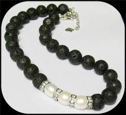 Black Lava And Shell Pearls Necklace - Root Chakra